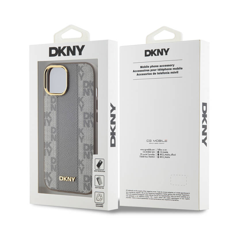 Apple iPhone 15 Case DKNY Original Licensed MagSafe Charging Feature 3D Written Checkered Pattern Cover - 3