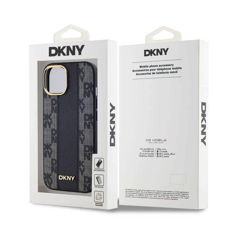 Apple iPhone 15 Case DKNY Original Licensed MagSafe Charging Feature 3D Written Checkered Pattern Cover - 5