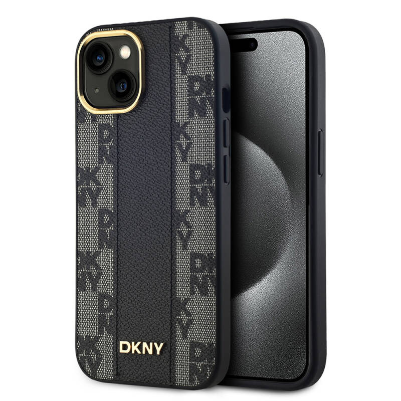 Apple iPhone 15 Case DKNY Original Licensed MagSafe Charging Feature 3D Written Checkered Pattern Cover - 10