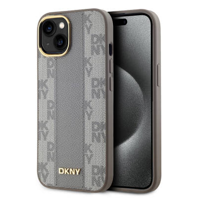 Apple iPhone 15 Case DKNY Original Licensed MagSafe Charging Feature 3D Written Checkered Pattern Cover - 9