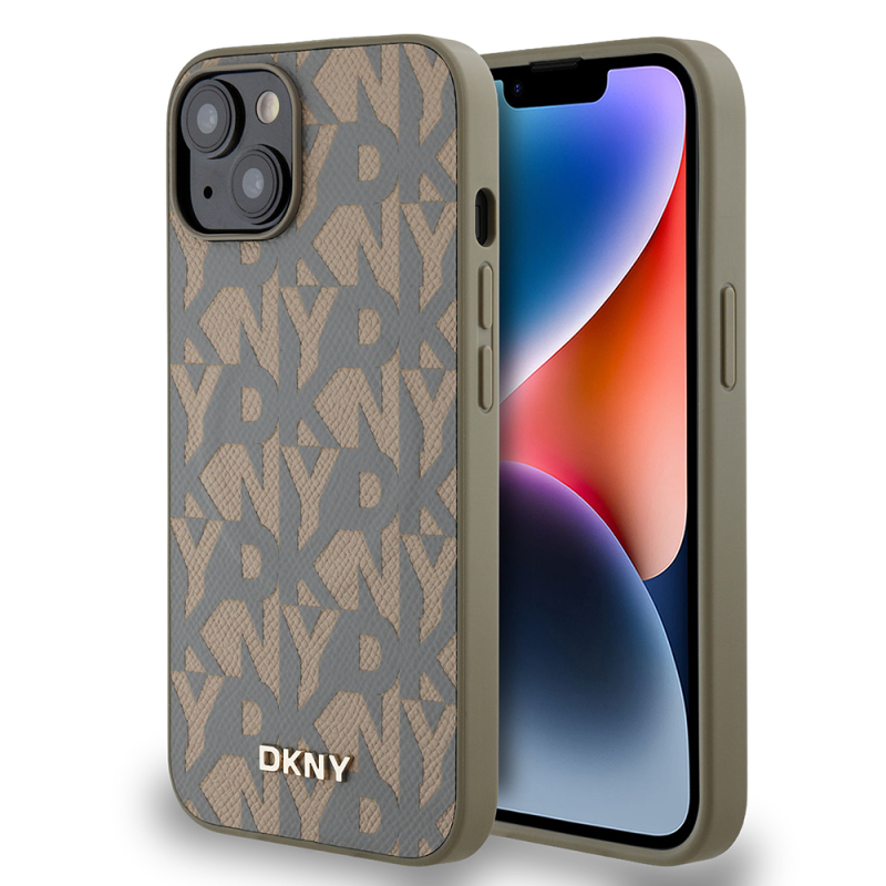 Apple iPhone 15 Case DKNY Original Licensed Magsafe Charging Feature 3D Written Grid Pattern Cover - 1