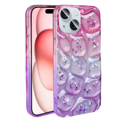 Apple iPhone 15 Case Glittery 3D Patterned Zore Hacar Cover - 1