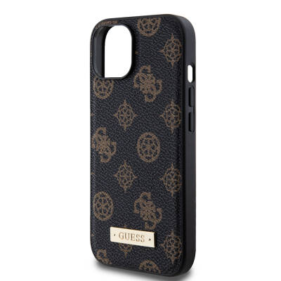 Apple iPhone 15 Case Guess Magsafe Charging Featured PU Leather Patterned Metal Plate Logo Cover - 5