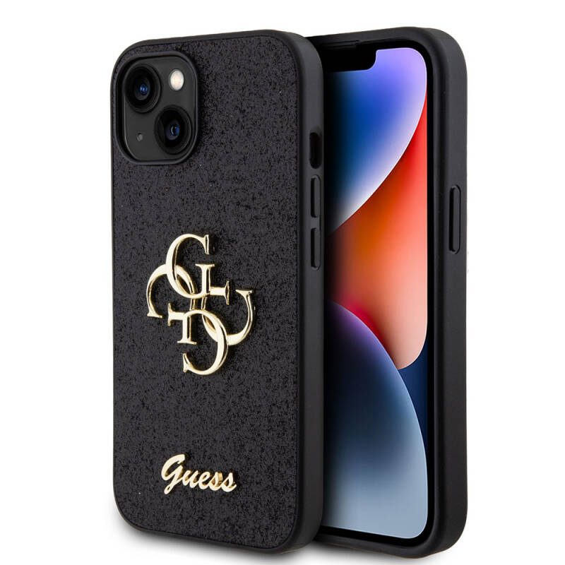 Apple iPhone 15 Case Guess Original Licensed 4G Glitter Cover with Large Metal Logo - 1