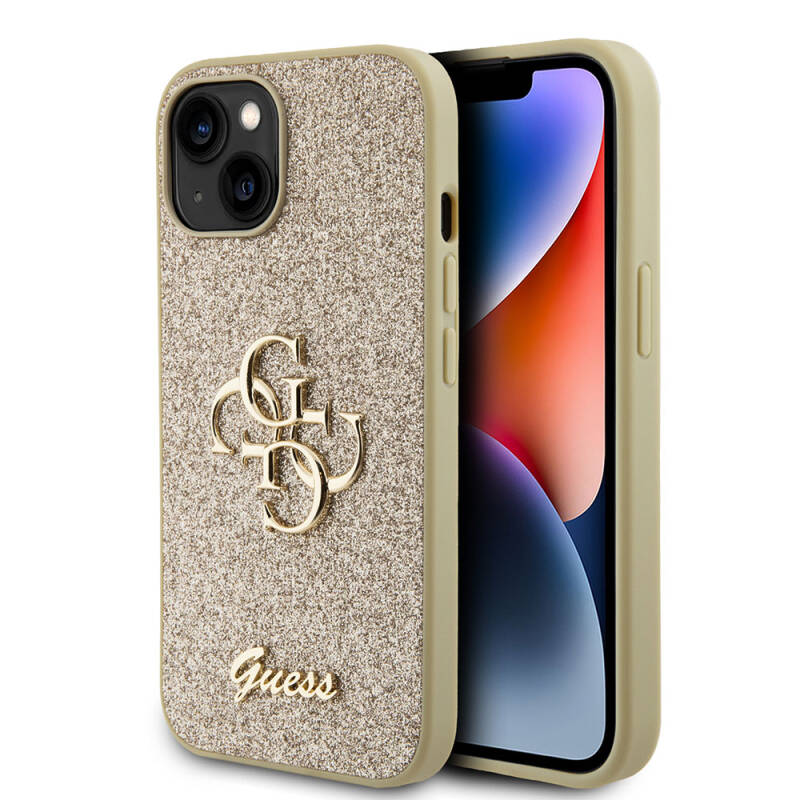 Apple iPhone 15 Case Guess Original Licensed 4G Glitter Cover with Large Metal Logo - 9