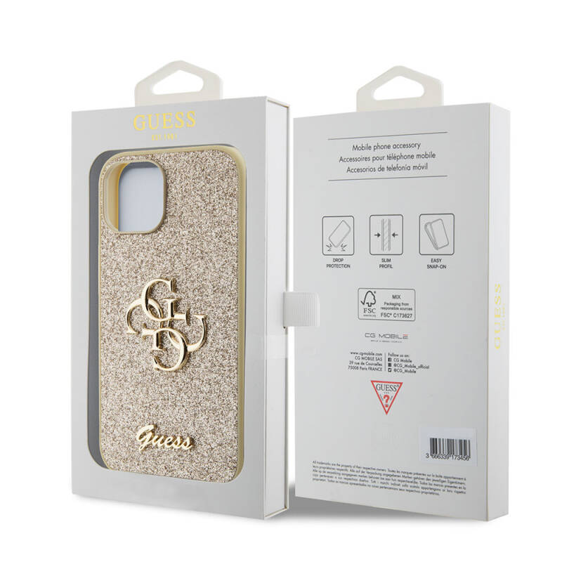 Apple iPhone 15 Case Guess Original Licensed 4G Glitter Cover with Large Metal Logo - 15