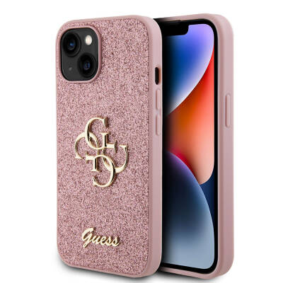 Apple iPhone 15 Case Guess Original Licensed 4G Glitter Cover with Large Metal Logo - 17