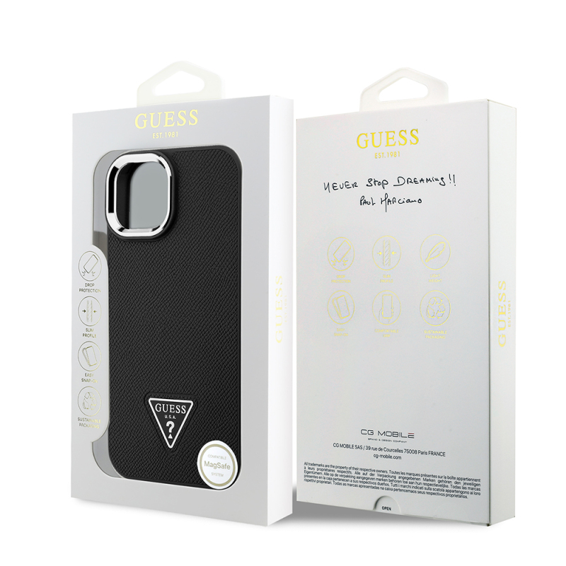 Apple iPhone 15 Case Guess Original Licensed M-safe Charging Feature Grained Triangle Cover - 16