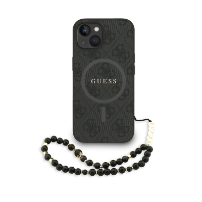 Apple iPhone 15 Case Guess Original Licensed M-safe Charging Feature PU Leather Wrist Strap Rope Cover Text Logo - 2