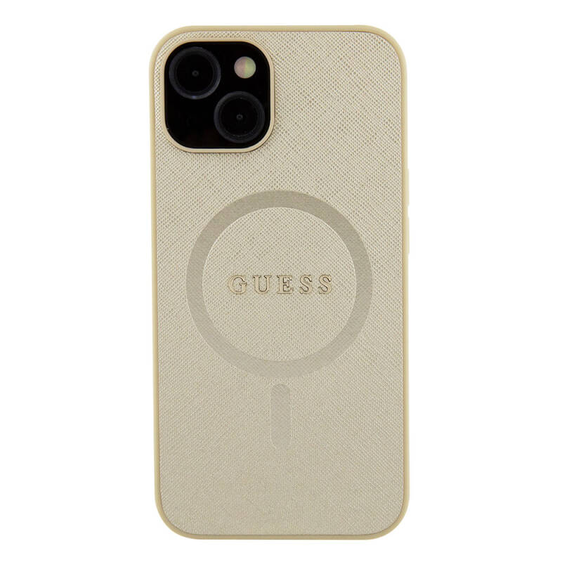 Apple iPhone 15 Case Guess Original Licensed Magsafe Charge Feature with Text Logo Saffiano Cover - 3