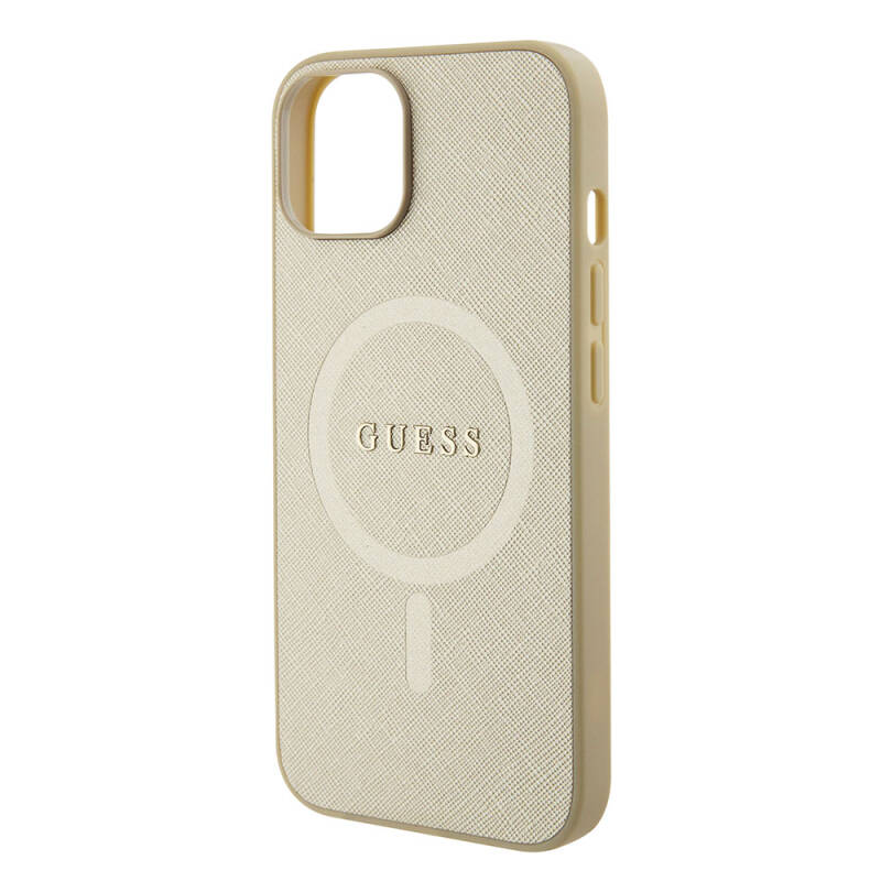 Apple iPhone 15 Case Guess Original Licensed Magsafe Charge Feature with Text Logo Saffiano Cover - 5