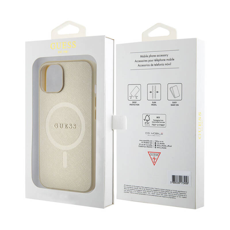 Apple iPhone 15 Case Guess Original Licensed Magsafe Charge Feature with Text Logo Saffiano Cover - 8