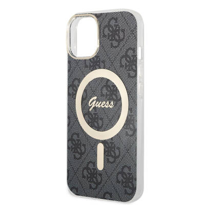 Apple iPhone 15 Case Guess Original Licensed Magsafe Charging Feature 4G Patterned Cover with Text Logo - 5