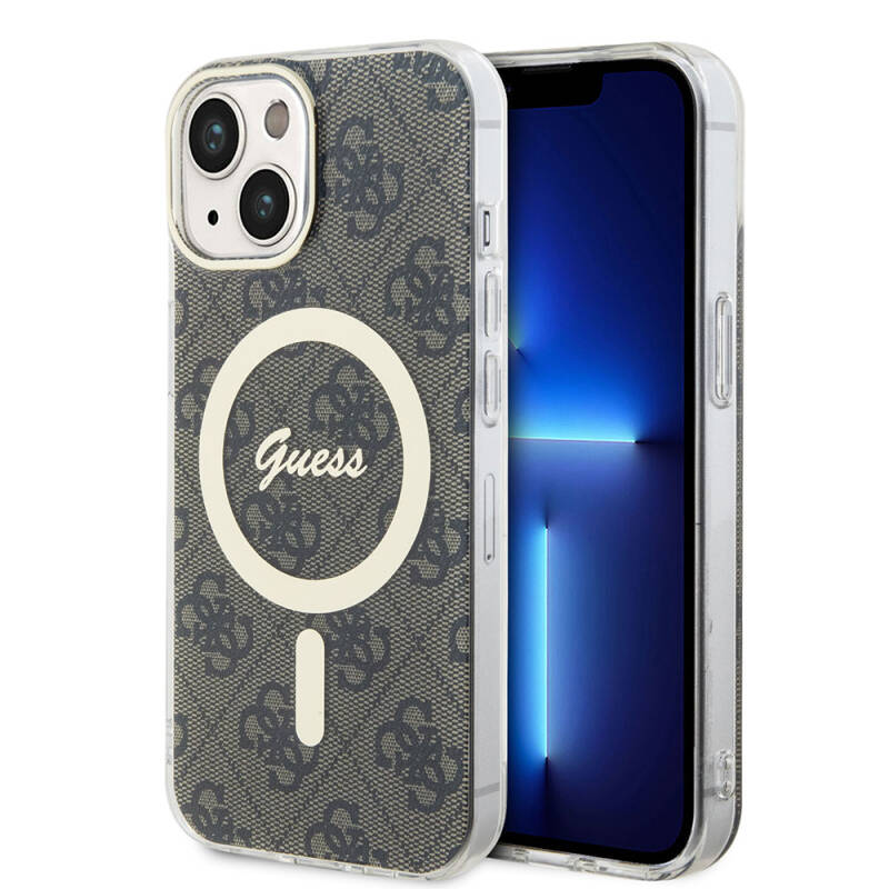 Apple iPhone 15 Case Guess Original Licensed Magsafe Charging Feature 4G Patterned Cover with Text Logo - 1