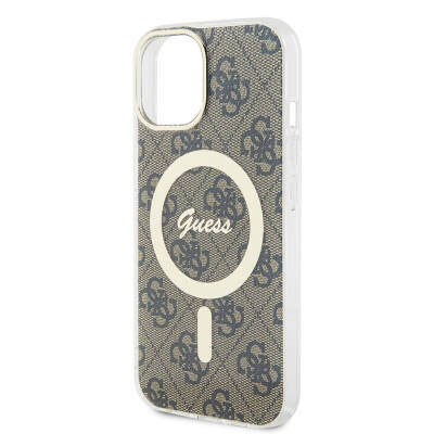 Apple iPhone 15 Case Guess Original Licensed Magsafe Charging Feature 4G Patterned Cover with Text Logo - 12