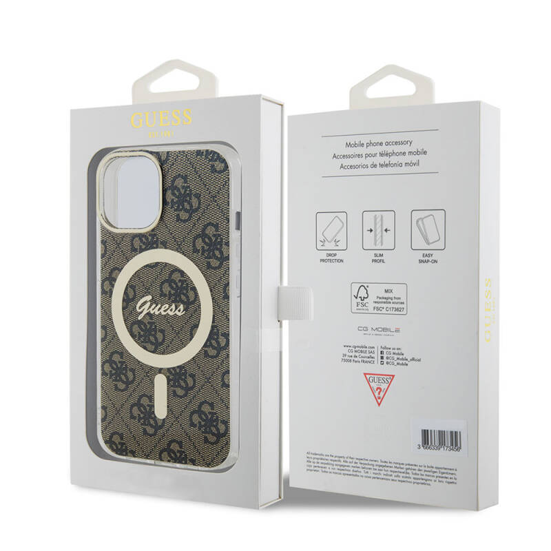 Apple iPhone 15 Case Guess Original Licensed Magsafe Charging Feature 4G Patterned Cover with Text Logo - 14