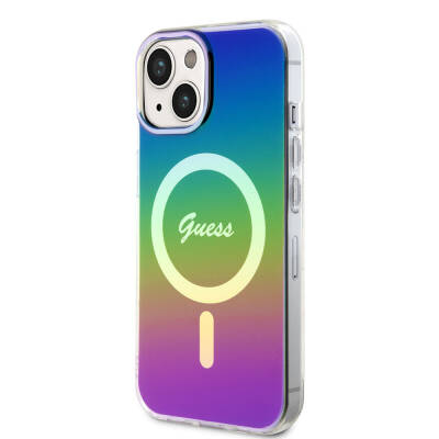 Apple iPhone 15 Case Guess Original Licensed Magsafe Charging Feature Iridescent Cover with Text Logo - 2