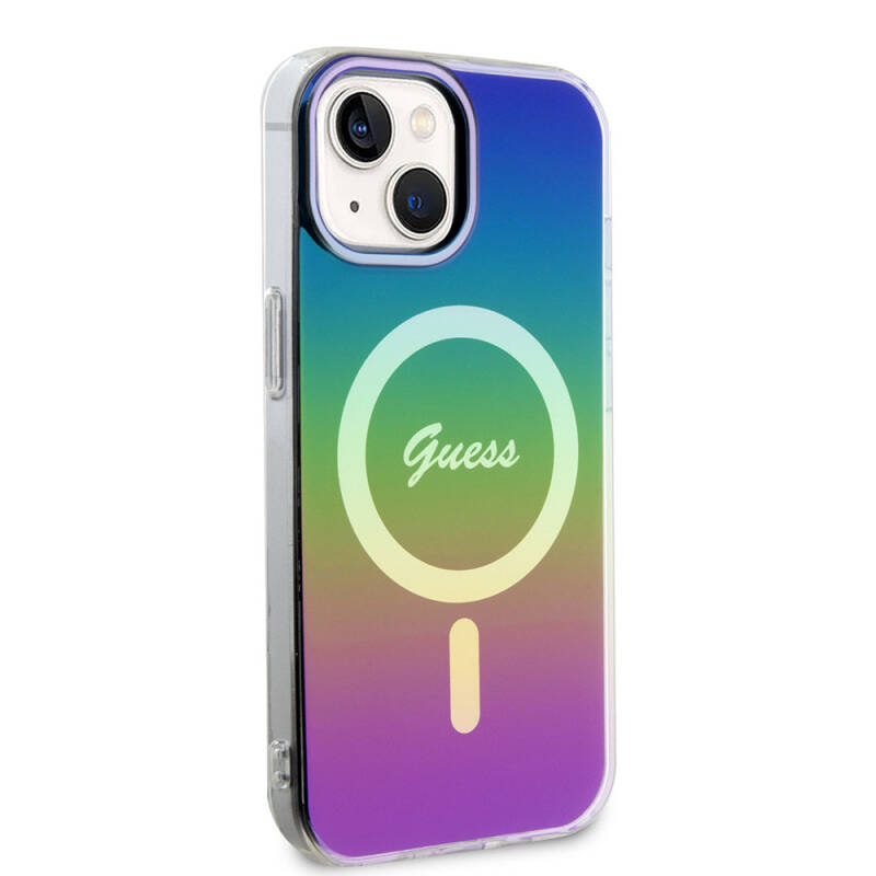 Apple iPhone 15 Case Guess Original Licensed Magsafe Charging Feature Iridescent Cover with Text Logo - 8