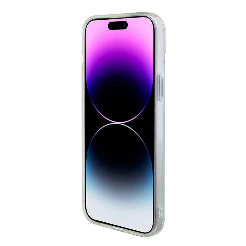 Apple iPhone 15 Case Guess Original Licensed Magsafe Charging Feature Iridescent Cover with Text Logo - 12