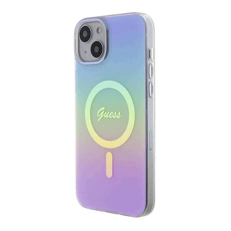 Apple iPhone 15 Case Guess Original Licensed Magsafe Charging Feature Iridescent Cover with Text Logo - 18