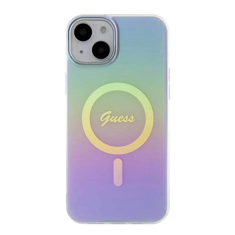 Apple iPhone 15 Case Guess Original Licensed Magsafe Charging Feature Iridescent Cover with Text Logo - 19