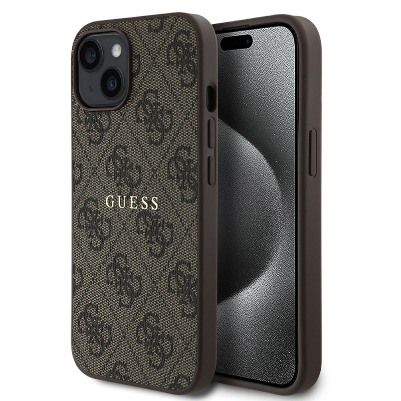 Apple iPhone 15 Case Guess Original Licensed Magsafe Charging Featured 4G Pattern Text Logo Cover - 1