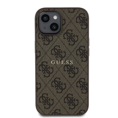 Apple iPhone 15 Case Guess Original Licensed Magsafe Charging Featured 4G Pattern Text Logo Cover - 4