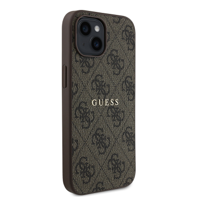 Apple iPhone 15 Case Guess Original Licensed Magsafe Charging Featured 4G Pattern Text Logo Cover - 5