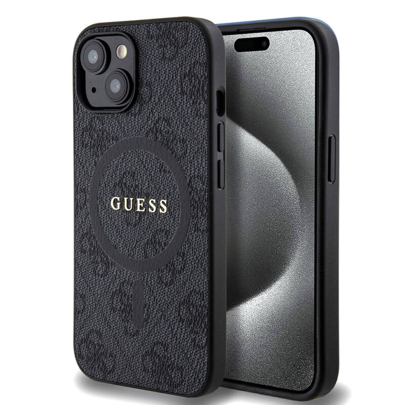 Apple iPhone 15 Case Guess Original Licensed Magsafe Charging Featured 4G Patterned Text Logo Cover - 1