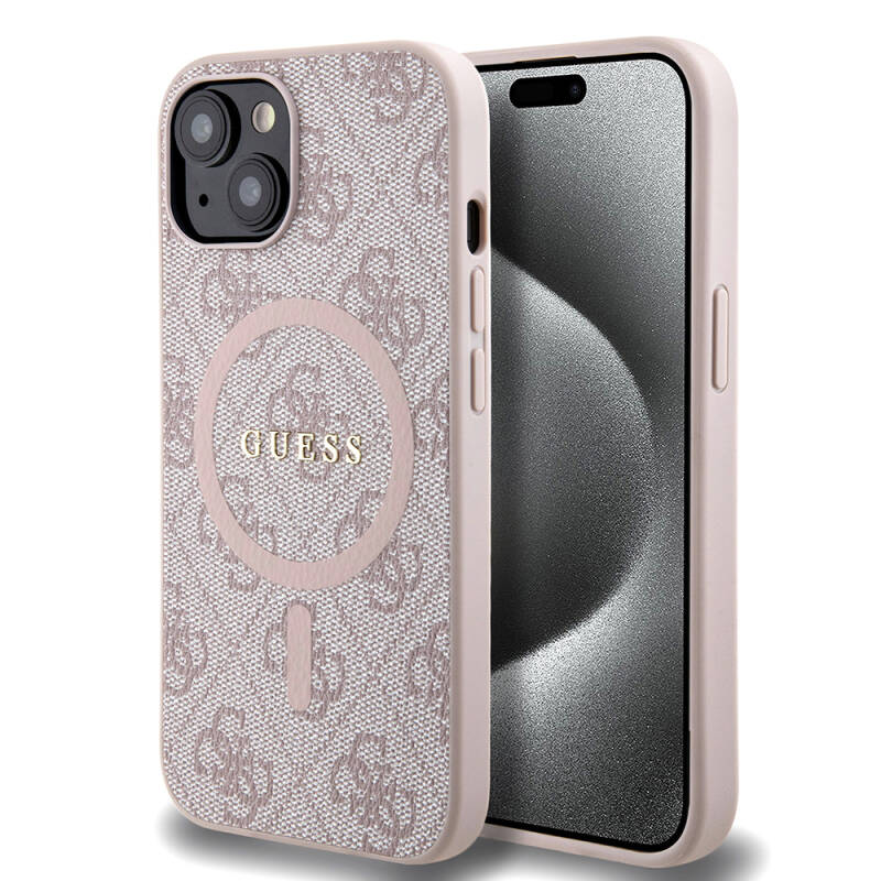 Apple iPhone 15 Case Guess Original Licensed Magsafe Charging Featured 4G Patterned Text Logo Cover - 16