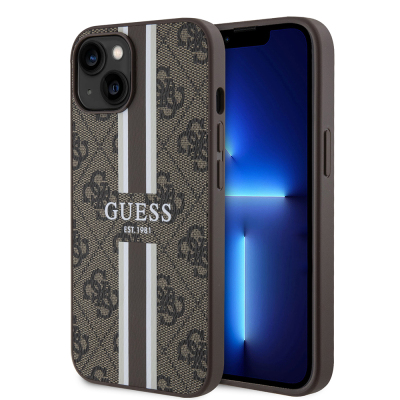 Apple iPhone 15 Case Guess Original Licensed Magsafe Charging Featured 4G Strip Design Printed Cover - 1