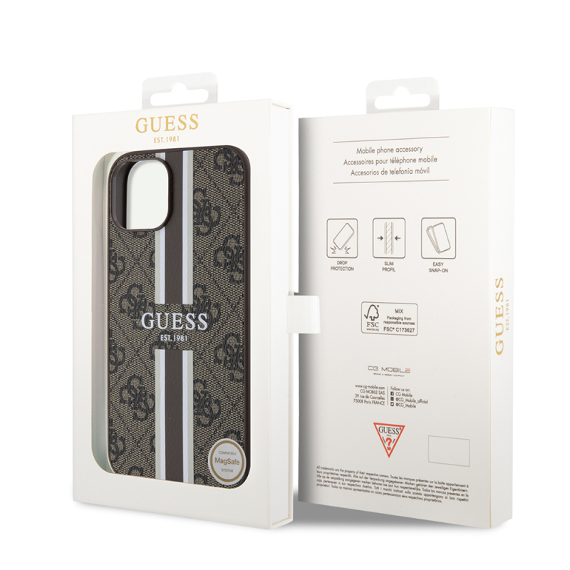 Apple iPhone 15 Case Guess Original Licensed Magsafe Charging Featured 4G Strip Design Printed Cover - 11