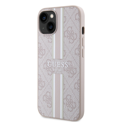 Apple iPhone 15 Case Guess Original Licensed Magsafe Charging Featured 4G Strip Design Printed Cover - 12