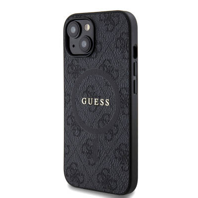 Apple iPhone 15 Case Guess Original Licensed Magsafe Charging Featured PU Ring 4G Patterned Text Logo Cover - 2