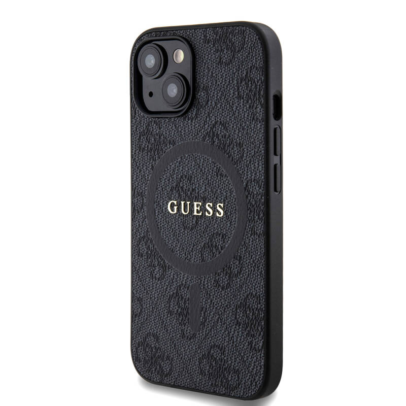 Apple iPhone 15 Case Guess Original Licensed Magsafe Charging Featured PU Ring 4G Patterned Text Logo Cover - 2