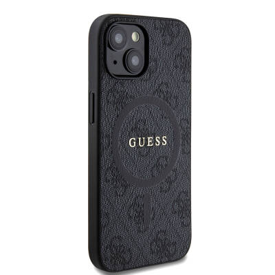 Apple iPhone 15 Case Guess Original Licensed Magsafe Charging Featured PU Ring 4G Patterned Text Logo Cover - 3