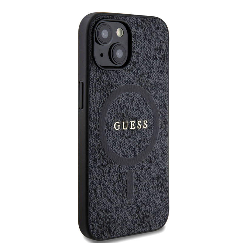Apple iPhone 15 Case Guess Original Licensed Magsafe Charging Featured PU Ring 4G Patterned Text Logo Cover - 3