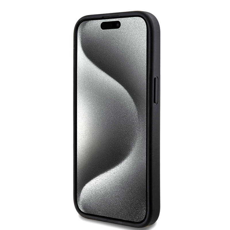 Apple iPhone 15 Case Guess Original Licensed Magsafe Charging Featured PU Ring 4G Patterned Text Logo Cover - 4