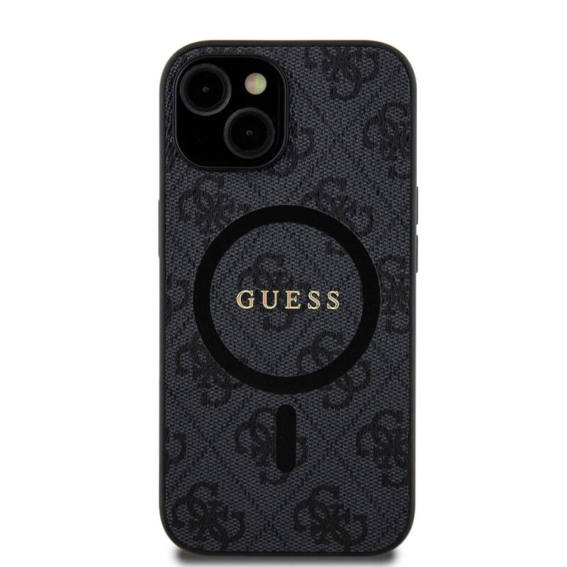 Apple iPhone 15 Case Guess Original Licensed Magsafe Charging Featured PU Ring 4G Patterned Text Logo Cover - 8