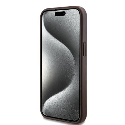 Apple iPhone 15 Case Guess Original Licensed Magsafe Charging Featured PU Ring 4G Patterned Text Logo Cover - 12