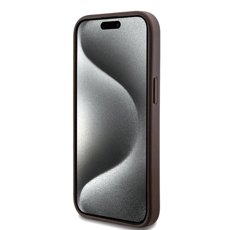 Apple iPhone 15 Case Guess Original Licensed Magsafe Charging Featured PU Ring 4G Patterned Text Logo Cover - 12