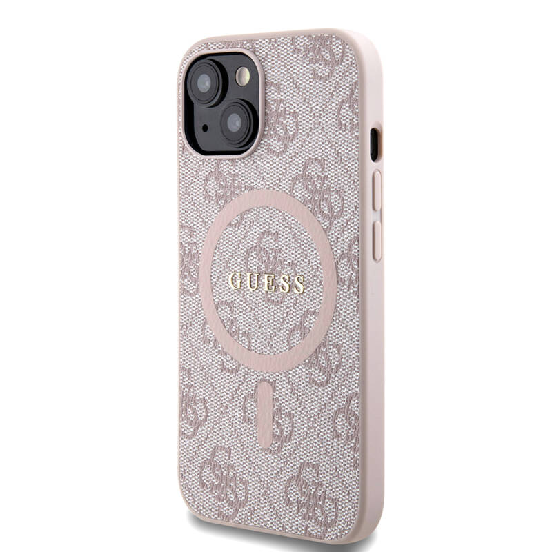 Apple iPhone 15 Case Guess Original Licensed Magsafe Charging Featured PU Ring 4G Patterned Text Logo Cover - 18