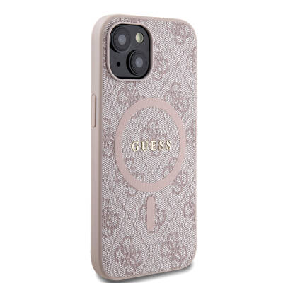 Apple iPhone 15 Case Guess Original Licensed Magsafe Charging Featured PU Ring 4G Patterned Text Logo Cover - 19
