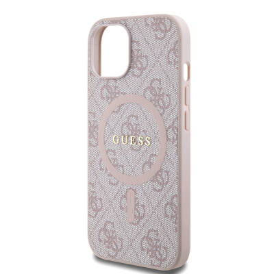 Apple iPhone 15 Case Guess Original Licensed Magsafe Charging Featured PU Ring 4G Patterned Text Logo Cover - 21
