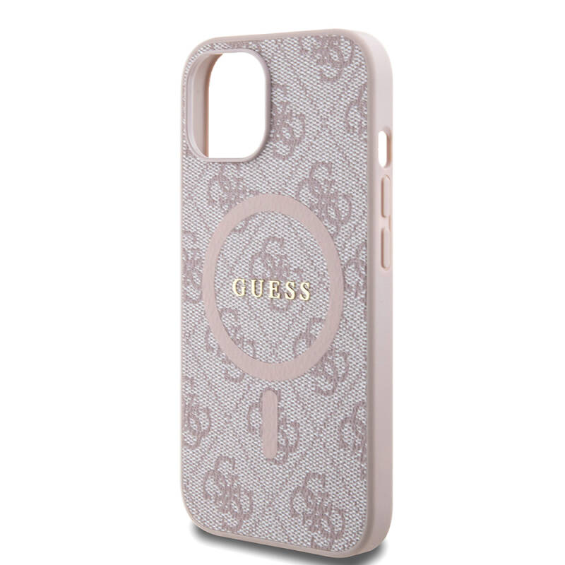 Apple iPhone 15 Case Guess Original Licensed Magsafe Charging Featured PU Ring 4G Patterned Text Logo Cover - 21