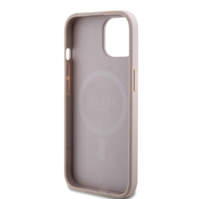 Apple iPhone 15 Case Guess Original Licensed Magsafe Charging Featured PU Ring 4G Patterned Text Logo Cover - 22