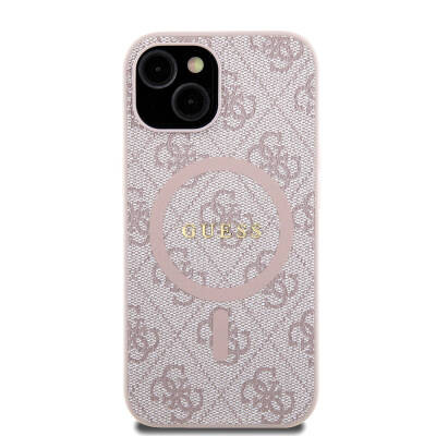 Apple iPhone 15 Case Guess Original Licensed Magsafe Charging Featured PU Ring 4G Patterned Text Logo Cover - 24