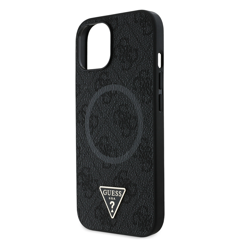 Apple iPhone 15 Case Guess Original Licensed Magsafe Charging Featured PU Triangle Logo 4G Patterned Cover - 15