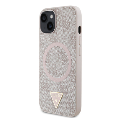 Apple iPhone 15 Case Guess Original Licensed Magsafe Charging Featured PU Triangle Logo 4G Patterned Cover - 19