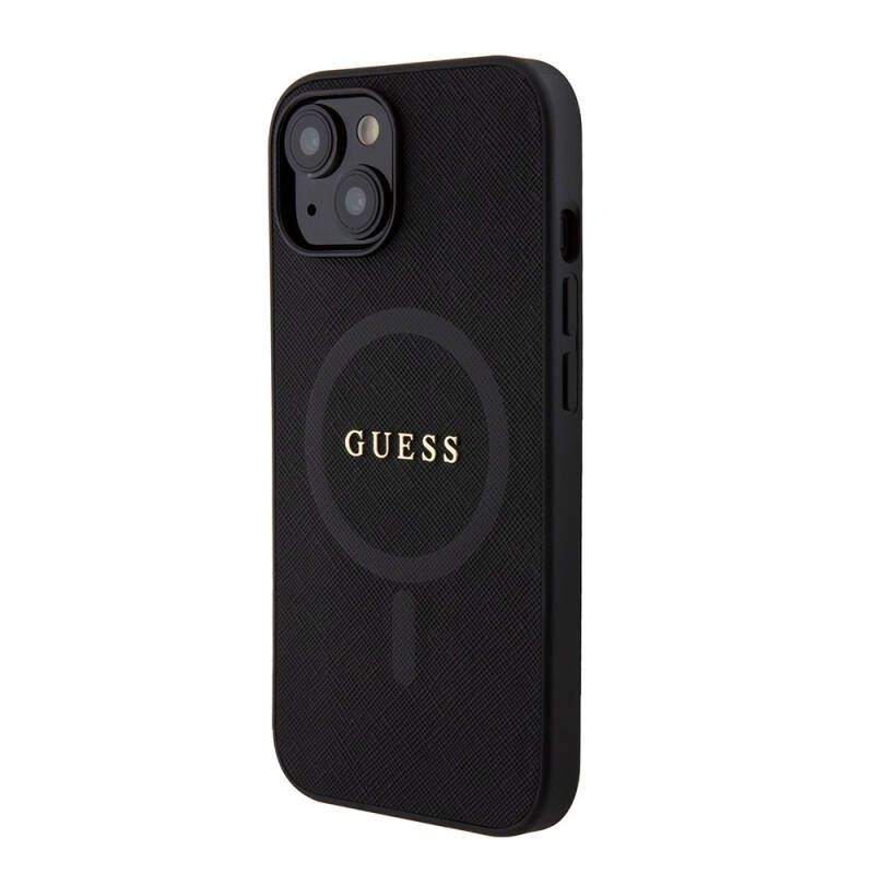 Apple iPhone 15 Case Guess Original Licensed Magsafe Charging Featured Saffiano Cover with Text Logo - 2